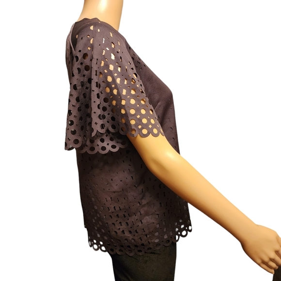 Banana Republic Gray Laser Cut Short Sleeve Blouse - Picture 8 of 12